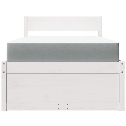 Легло с чекмеджета и матрак, бяло, 90x190 см, бор масив