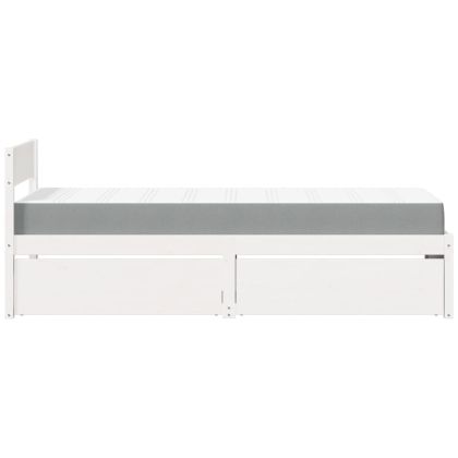 Легло с чекмеджета и матрак, бяло, 90x190 см, бор масив