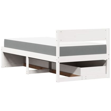 Легло с чекмеджета и матрак, бяло, 90x190 см, бор масив