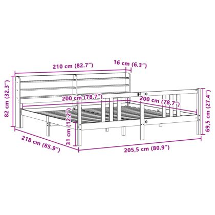 Рамка за легло с табла без матрак, бяла, 200x200 см