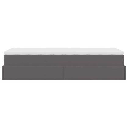 Османска легло с матрак, сиво, 90x200 см, изкуствена кожа