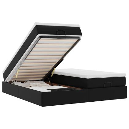 Османска легло с матраци, черно, 180x200 см, изкуствена кожа