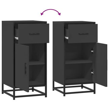 Сайдборд, черен, 35,5x35x76 см, инженерно дърво и метал