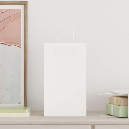 Хартиени торбички 50 бр с дръжки бели 21x11x36 см