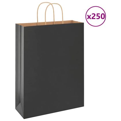 Хартиени торбички 250 бр с дръжки черни 32x12x42 см