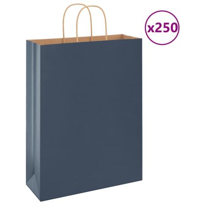 Хартиени торбички 250 бр с дръжки сини 32x12x42 см