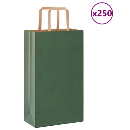 Хартиени торбички 250 бр с дръжки зелени 21x11x36 см