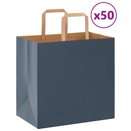 Хартиени торбички 50 бр с дръжки сини 26x17x25 см