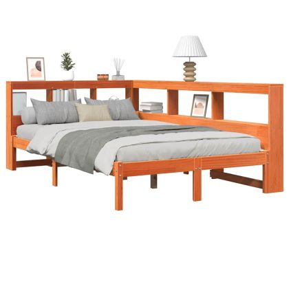 Легло с етажерка за книги, без матрак, 135x190 см, бор масив