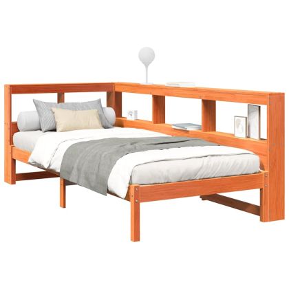 Легло с рафтове за книги без матрак кафяв 90x190 см бор масив