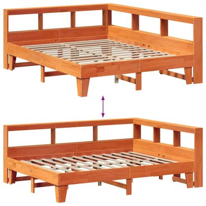 Легло с етажерка за книги, без матрак, 150x200 см, бор масив