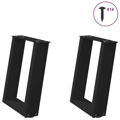 Крака за масичка за кафе, U-образни, 2 бр., черни, 38 x (42-43) см, стомана