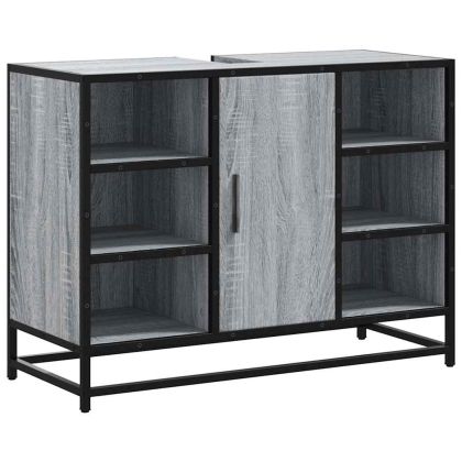 Шкаф за мивка за баня, сив сонома, 80x33x60 см, инженерно дърво