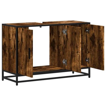 Шкаф за мивка в банята опушен дъб 90x33x60 cm