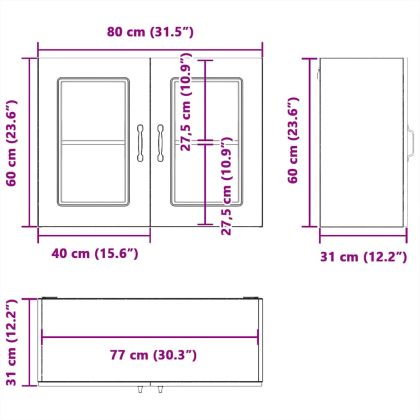 Кухненски стенен шкаф със стъклена врата "Kalmar" опушен дъб, инженерна дървесина