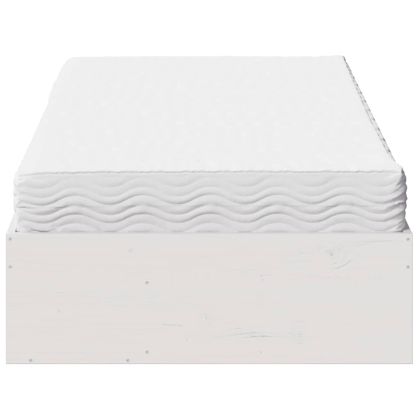 Дневно легло с матрак, бял, 90x200 см, борово дърво масив