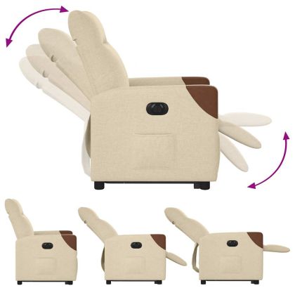 Електрически изправящ реклайнер стол, кремав, текстил