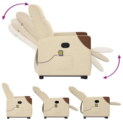 Изправящ масажен реклайнер стол, кремав, текстил