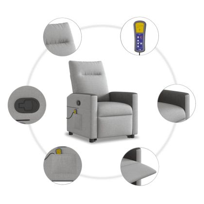 Изправящ масажен реклайнер стол, облачно сив, текстил