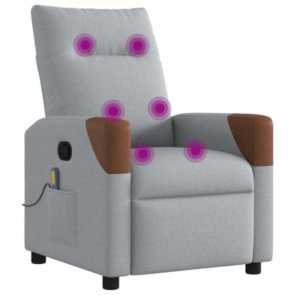 Масажен реклайнер стол, светлосив, текстил