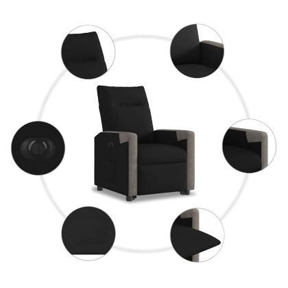 Електрически изправящ реклайнер стол, черен, текстил