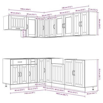Комплект кухненски шкафове от 11 части Lucca, инженерно дърво