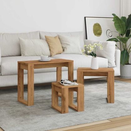 Стифиращи маси, 3 бр, дъб артизан, инженерно дърво