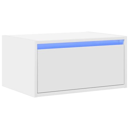 Нощно шкафче за стена с LED осветление, бяло