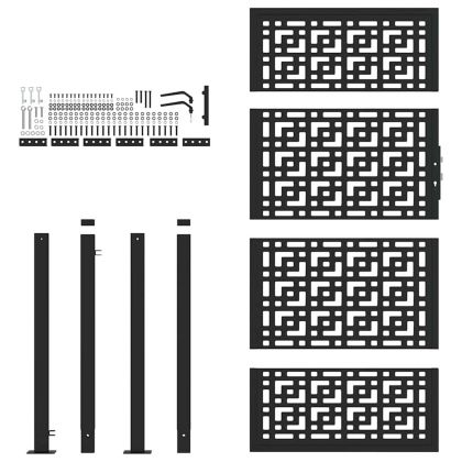 Градинска порта, черна, 100x175 см, стоманена, с кръстосан дизайн