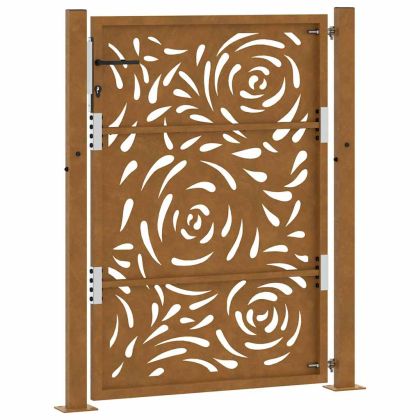 Градинска порта 100x125 см, изветряща стомана, дизайн с пламък
