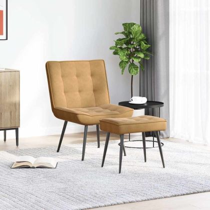 Релакс стол с табуретка Кафяв кадифе