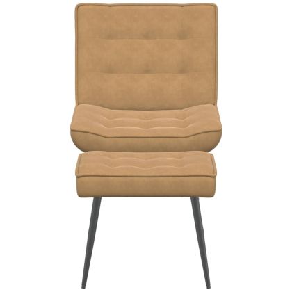 Релакс стол с табуретка Кафяв кадифе