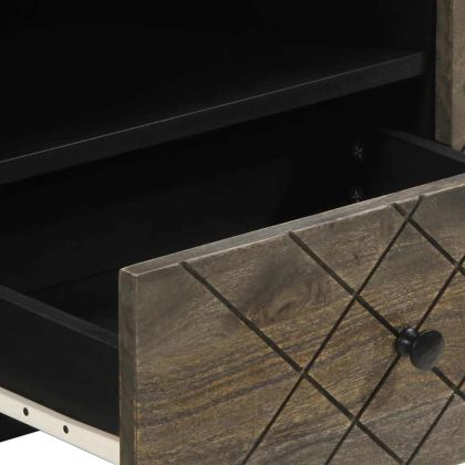 ТВ шкаф, черен, 105x33x46 см, масивно мангово дърво