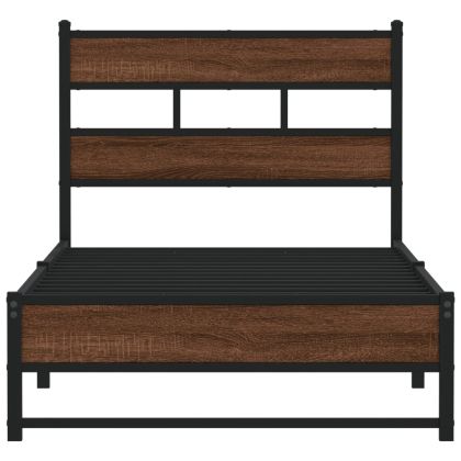 Метална рамка за легло без матрак Кафяв дъб 75x190 cm