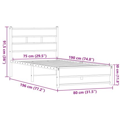 Метална рамка за легло без матрак Кафяв дъб 75x190 cm