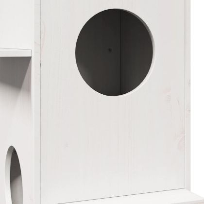 Къща за котки бяла 43x43x90 cm масивна дървесина бор