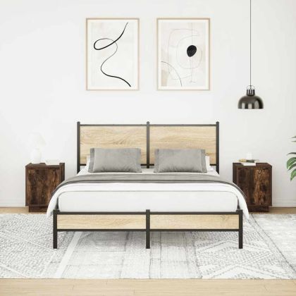 Нощни шкафчета с LED осветление 2 броя опушен дъб 38x34x50 cm