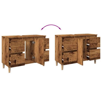 Шкаф за мивка, старо дърво, 80x33x60 см, инженерно дърво