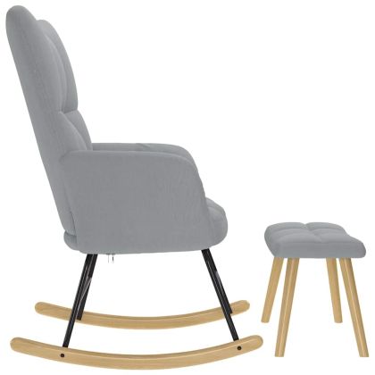 Люлеещ се стол с табуретка за крака, светлосив, плат