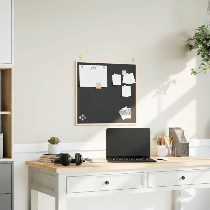 Черна дъска с рамка от масивна борова дървесина, черна, 60x55 см