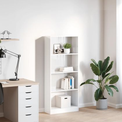 Библиотека, бял гланц, 60x24x143 см, инженерно дърво