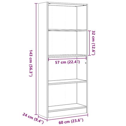 Библиотека, бял гланц, 60x24x143 см, инженерно дърво