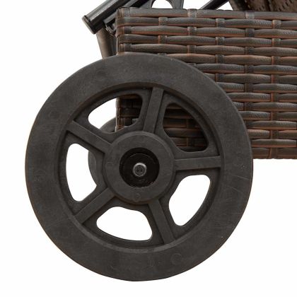 Шезлонг с колелца и шалте кафяв полиратан