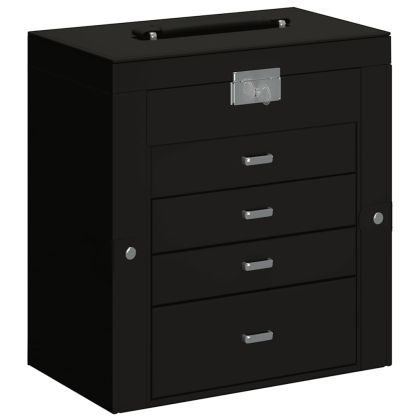 Кутия за бижута 5-слойна с огледало заключваща се черна