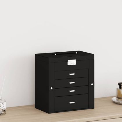 Кутия за бижута 5-слойна с огледало заключваща се черна