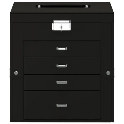 Кутия за бижута 5-слойна с огледало заключваща се черна