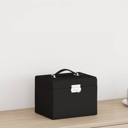 Кутия за бижута 4-слойна с огледало заключваща се черна