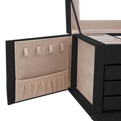 Кутия за бижута 4-слойна с огледало заключваща се черна