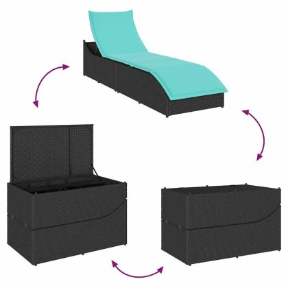 Сгъваем шезлонг с възглавница и място за съхранение Черен