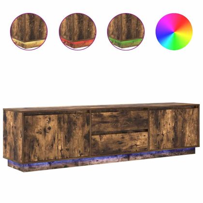 ТВ шкаф с LED осветление, опушен дъб, 193,5x41x50 см